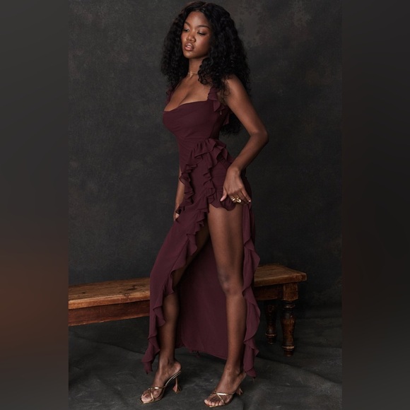 Elegant wine color fun fairy pirate ruffles dress comfy stretchy woman size m - Picture 4 of 17